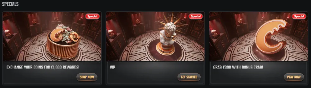 Sekcja specjalna Gransino z statusem VIP i bonusowymi nagrodami za kraby.